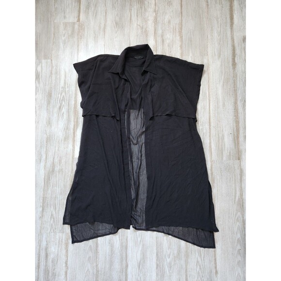 Steve Madden Gauze Mid Length Kimono Cover-up Black Collared Sheer OS EUC - Picture 1 of 8